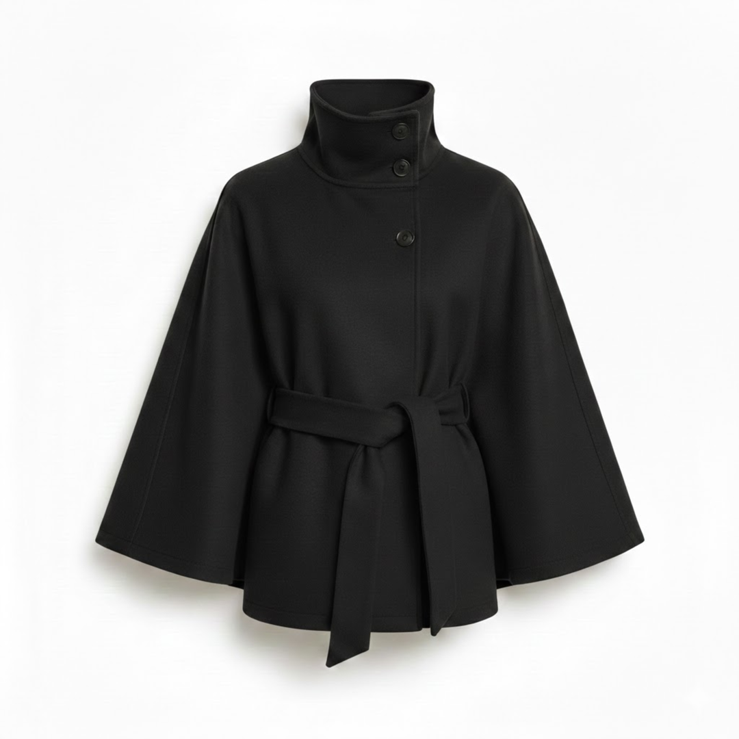 Women's Belted Cape Coat with Funnel Neck