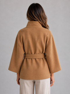 Women's Belted Cape Jacket with Stand Collar