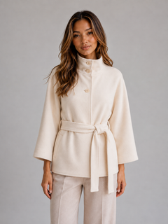 Women's Belted Cape Jacket with Stand Collar