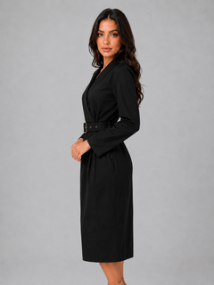 Women’s Belted Midi Dress with V-Neckline