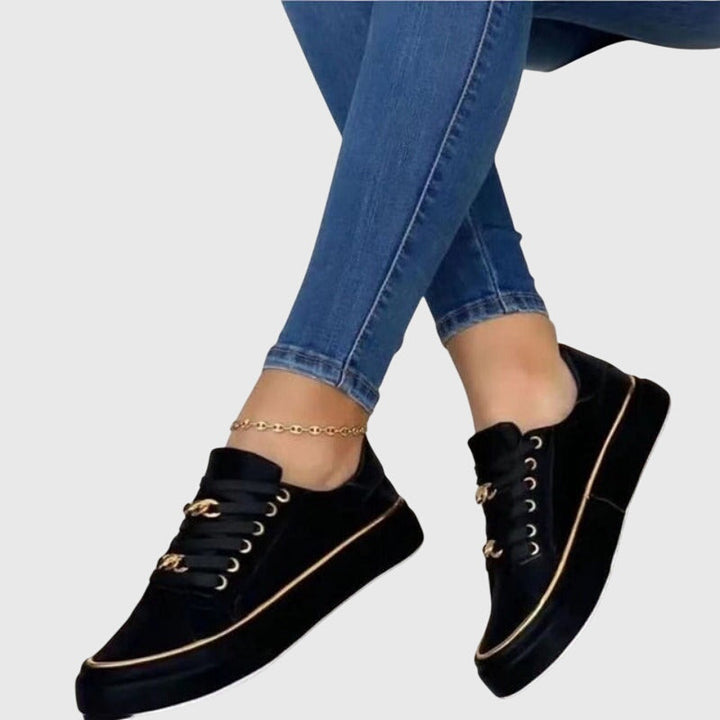 Women’s Black & Gold Chain Detail Sneakers