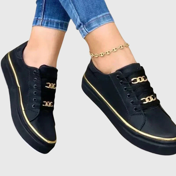Women’s Black & Gold Chain Detail Sneakers