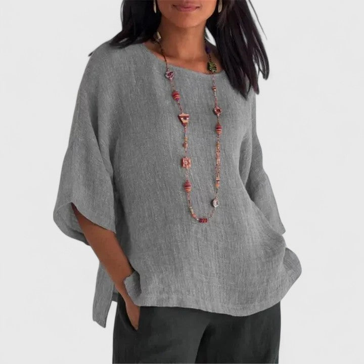 Women’s Blouse with O-Neck and Relaxed Fit