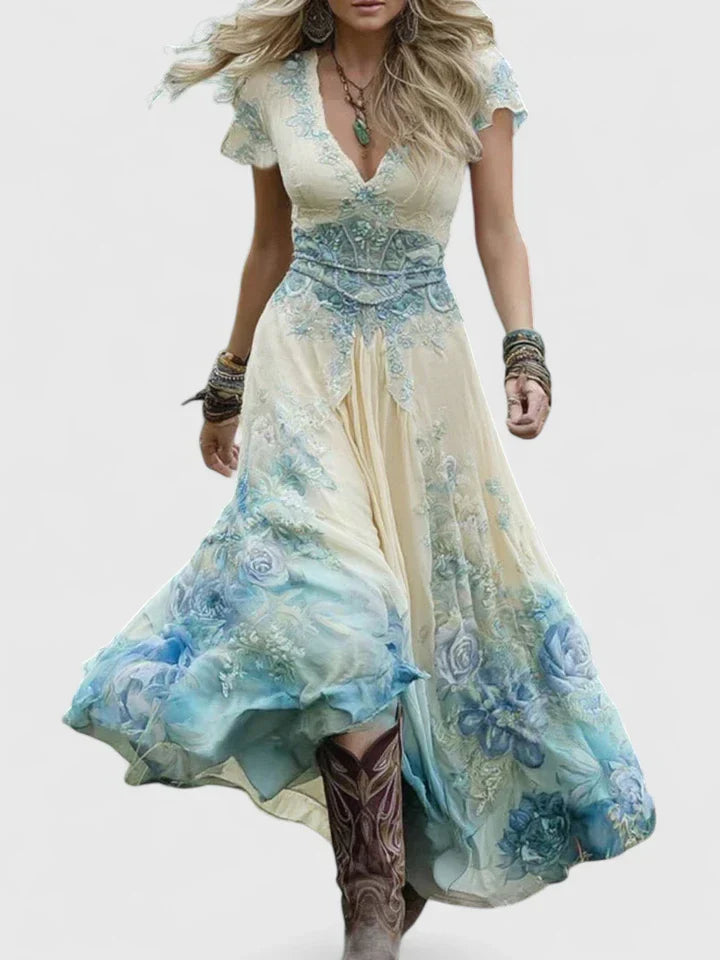 Women's Boho Floral Maxi Dress - Floral Pattern