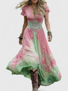 Women's Boho Floral Maxi Dress - Floral Pattern