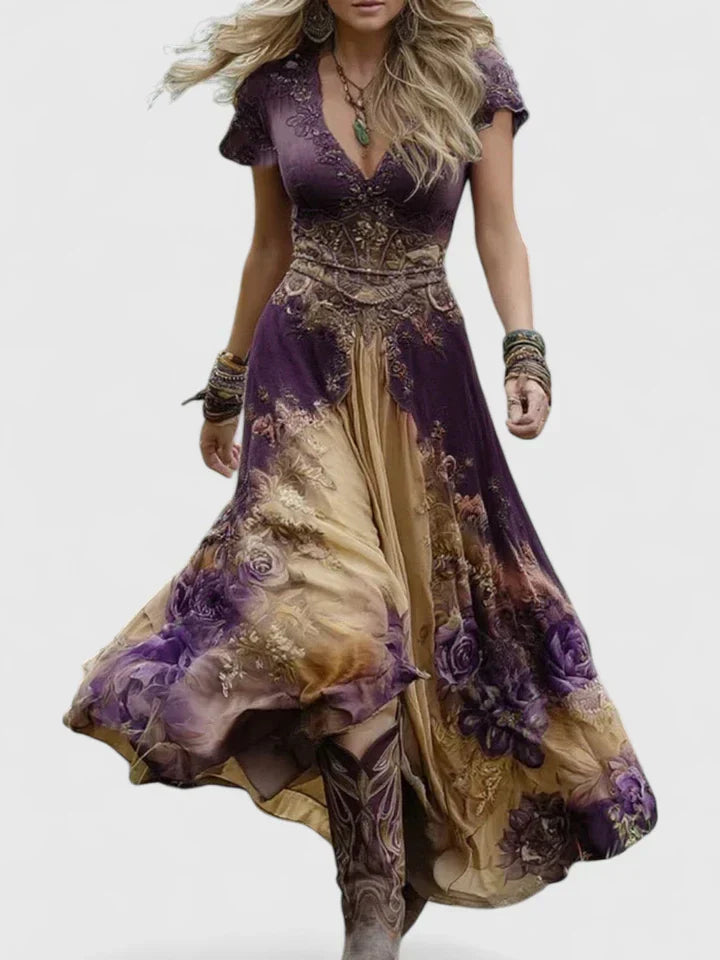 Women's Boho Floral Maxi Dress - Floral Pattern
