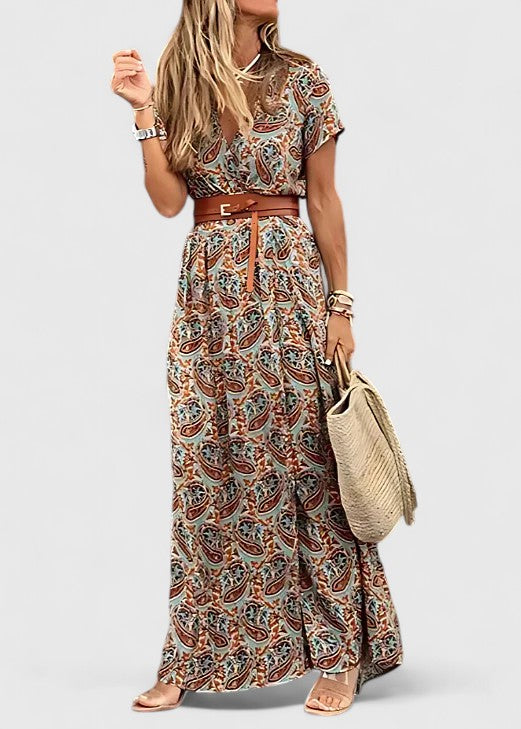 Women’s Boho Maxi Dress - Waist Tie