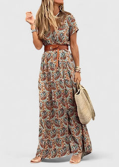 Women’s Boho Maxi Dress - Waist Tie