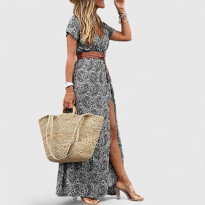 Women’s Boho Maxi Dress - Waist Tie