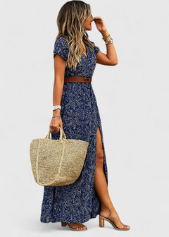 Women’s Boho Maxi Dress - Waist Tie
