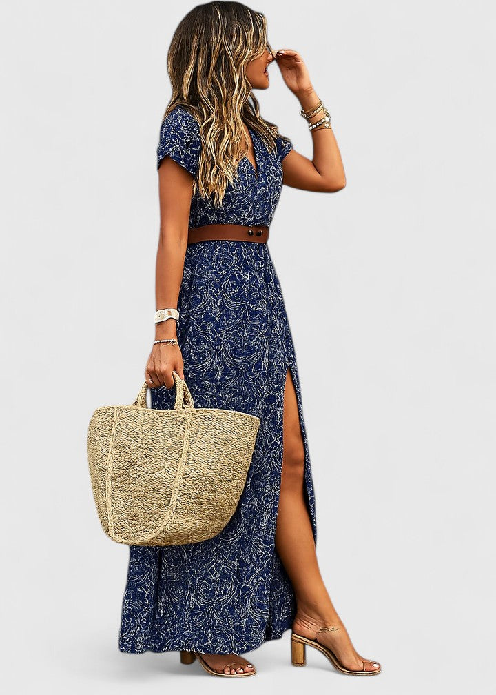 Women’s Boho Maxi Dress - Waist Tie
