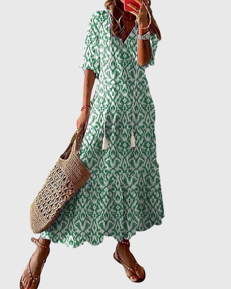 Women’s Boho Vintage Summer Dress with Tassels