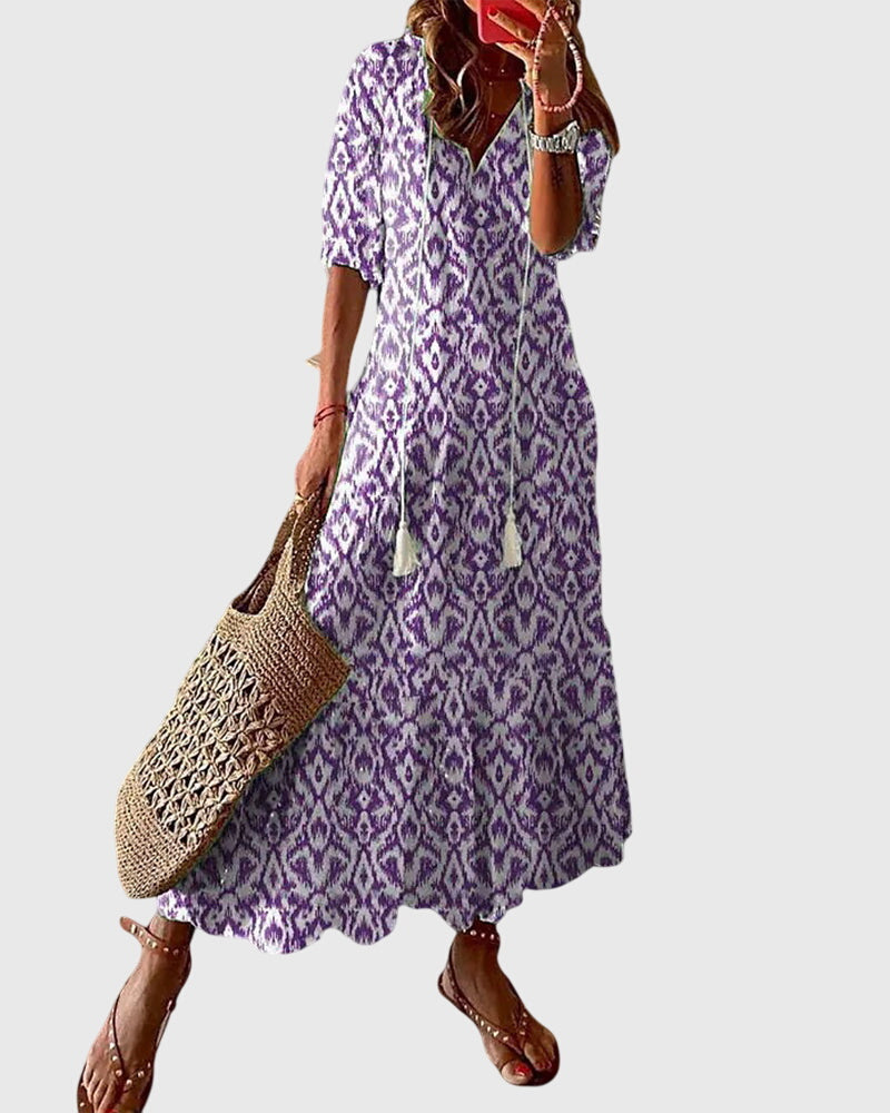 Women’s Boho Vintage Summer Dress with Tassels