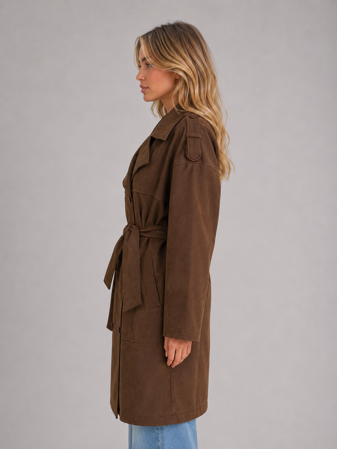 Women's Brown Trench with Belted Lapel Fit