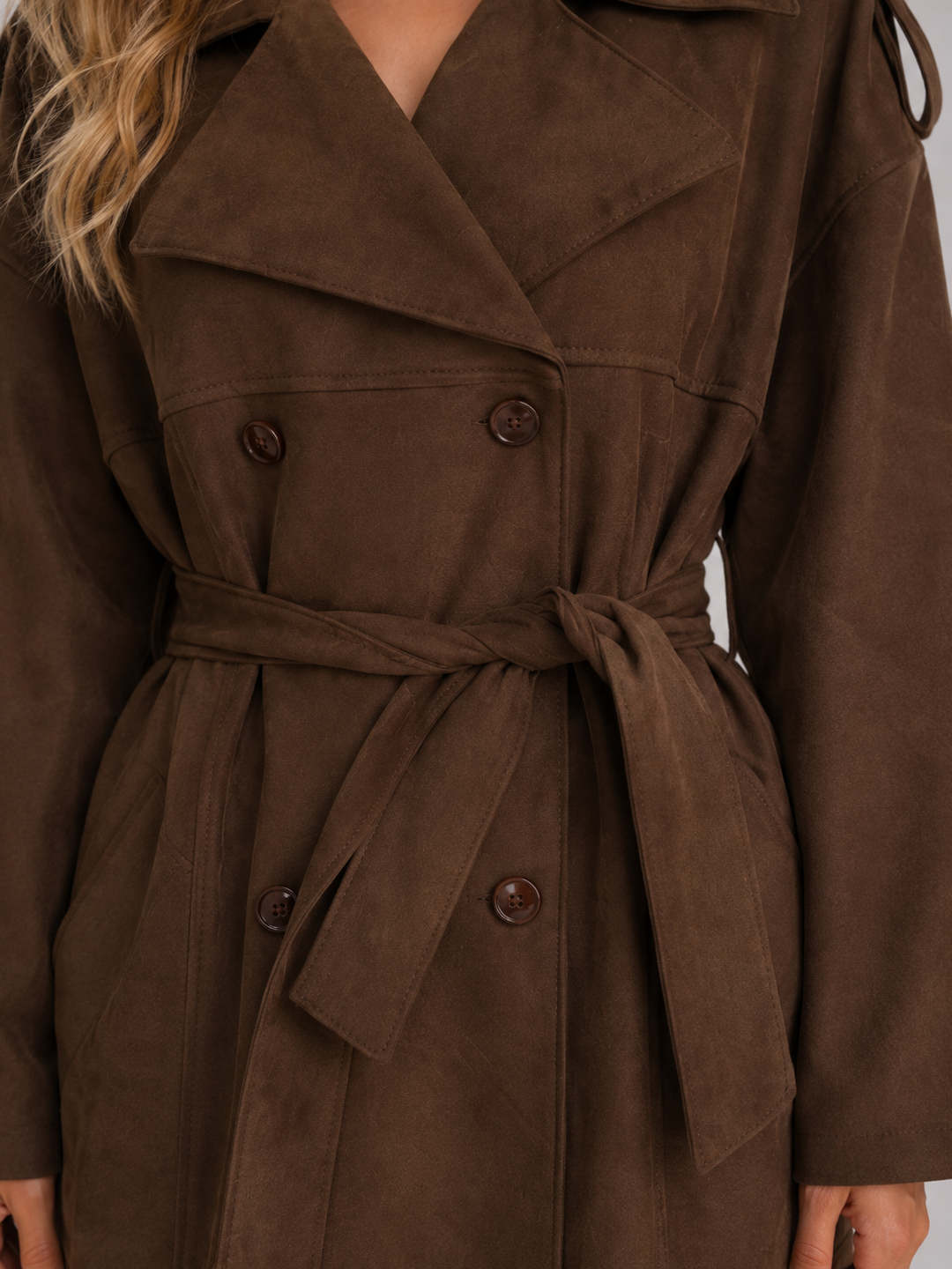 Women's Brown Trench with Belted Lapel Fit