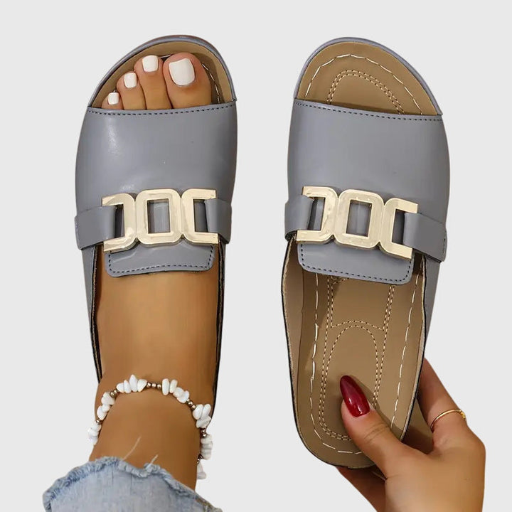 Women’s Buckle Sandals - Open Toe Slip-Ons