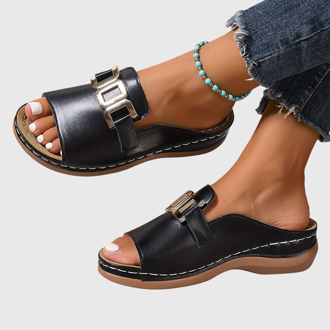 Women’s Buckle Sandals - Open Toe Slip-Ons