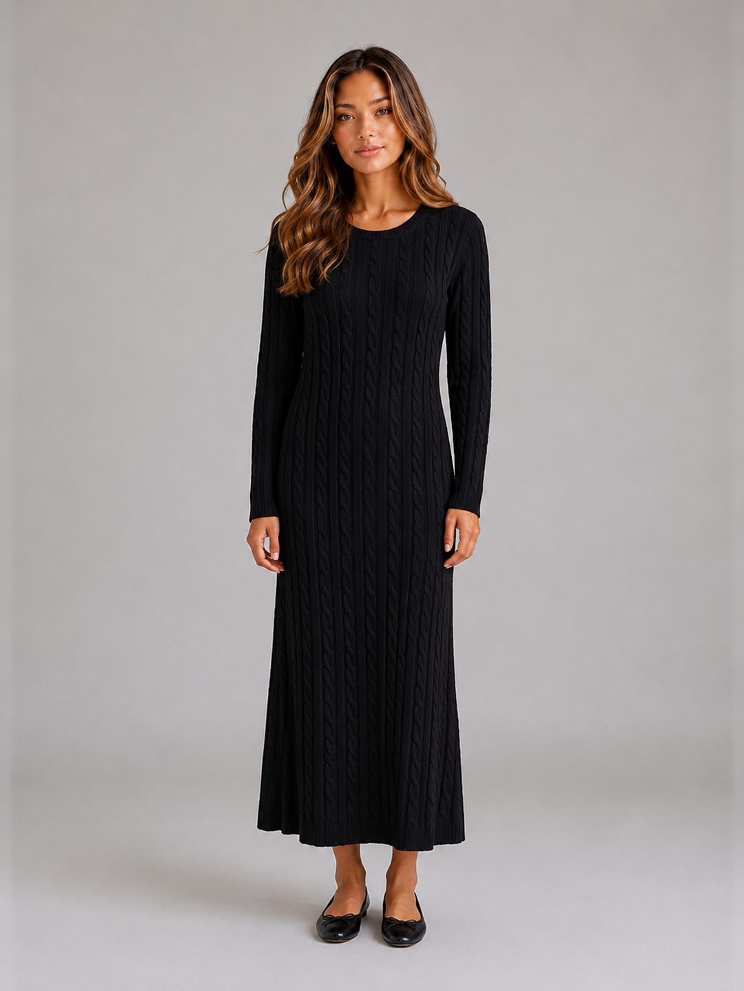 Women’s Cable Knit Dress with Long Sleeves
