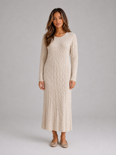 Women’s Cable Knit Dress with Long Sleeves