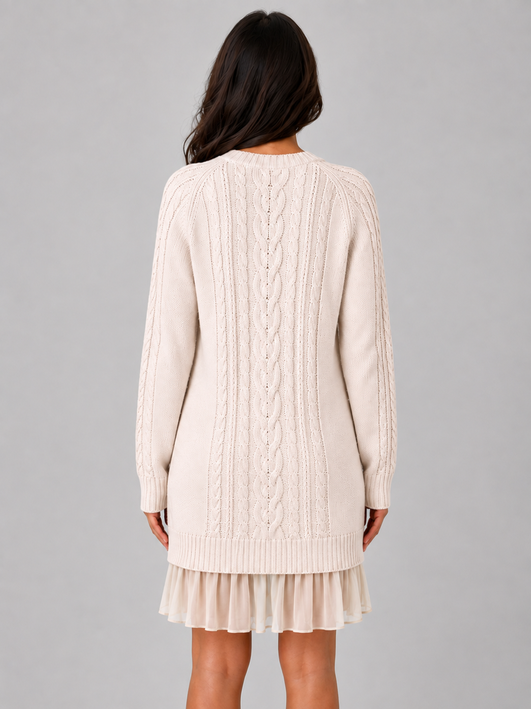 Women’s Cable Knit Dress with Pleated Hem
