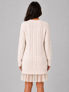 Women’s Cable Knit Dress with Pleated Hem