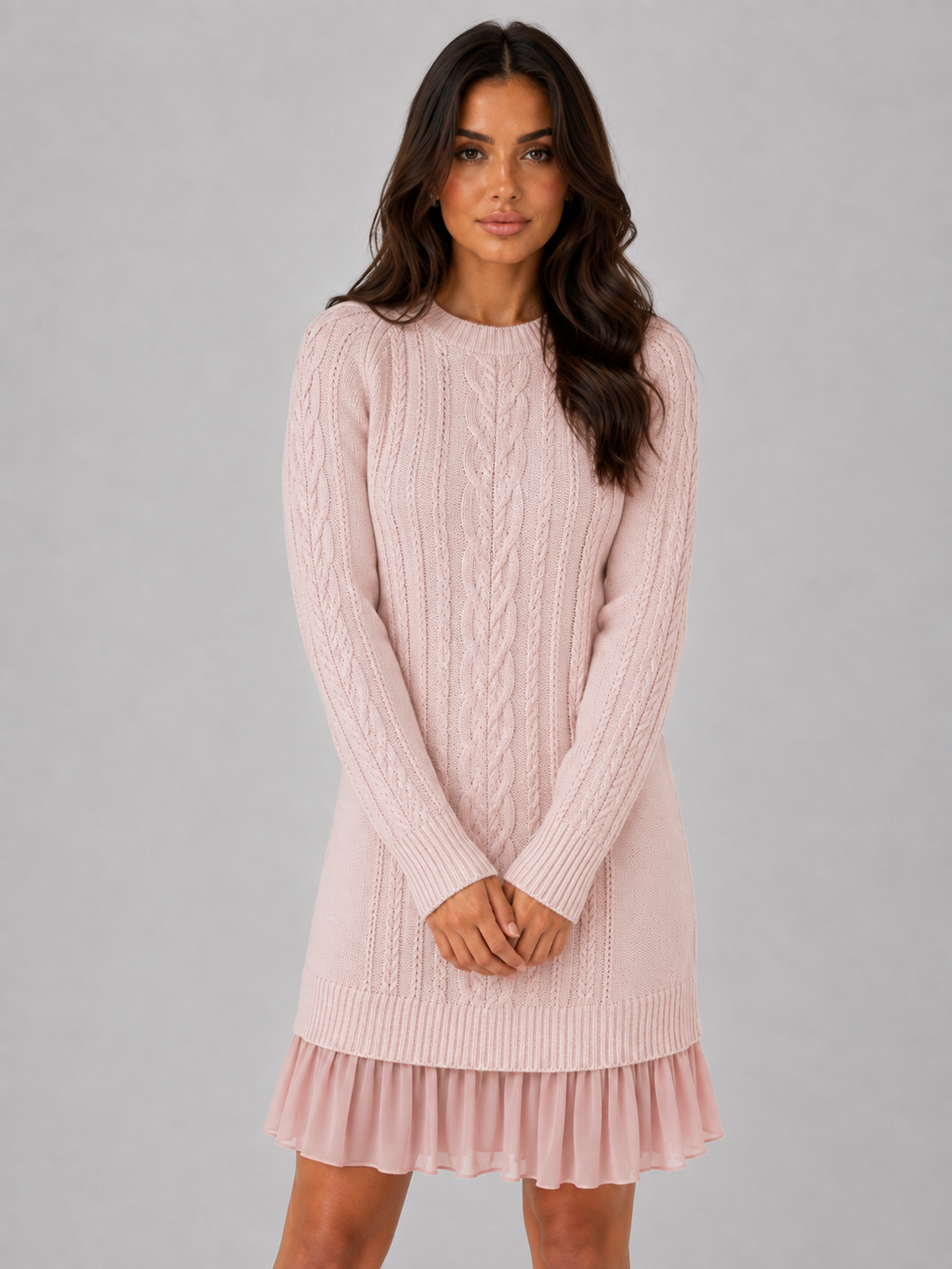 Women’s Cable Knit Dress with Pleated Hem