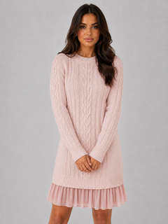 Women’s Cable Knit Dress with Pleated Hem