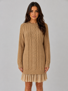 Women’s Cable Knit Dress with Pleated Hem