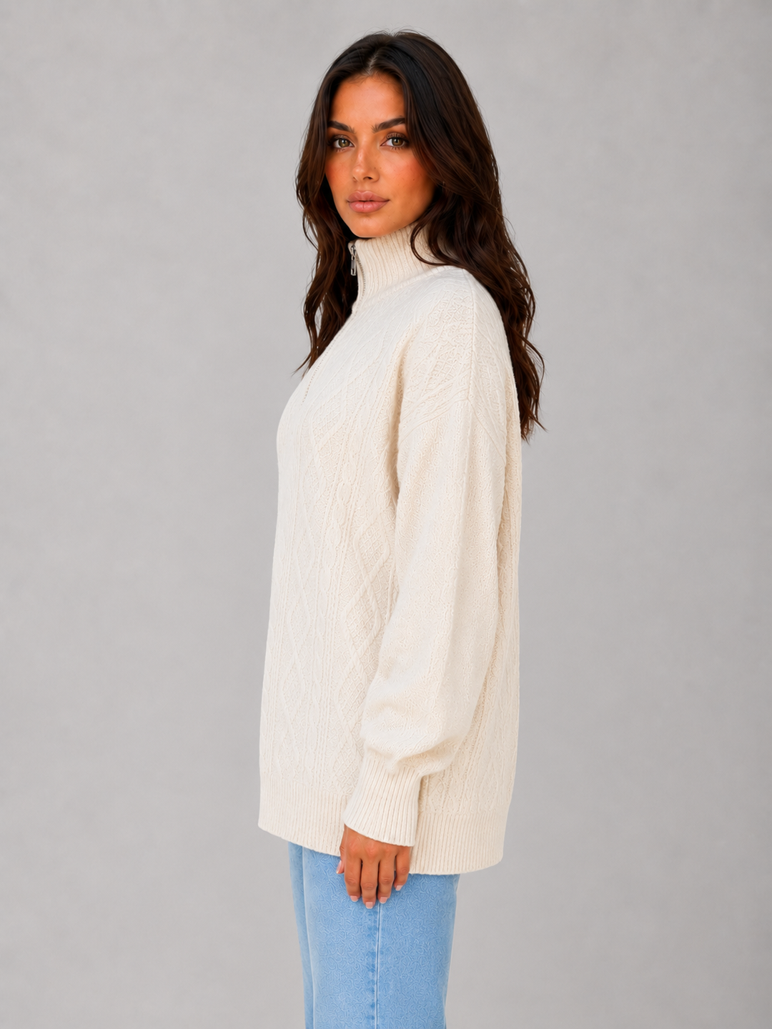 Women's Cable Knit Jumper with Half Zip