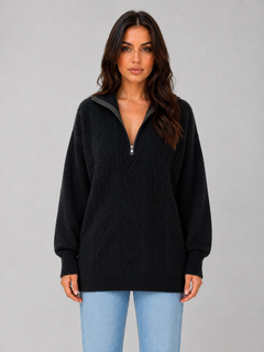 Women's Cable Knit Jumper with Half Zip