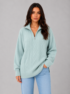 Women's Cable Knit Jumper with Half Zip