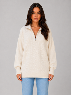 Women's Cable Knit Jumper with Half Zip