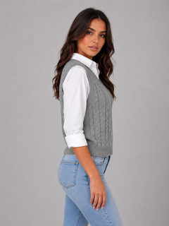 Women’s Cable Knit Sweater Vest with V-Neck