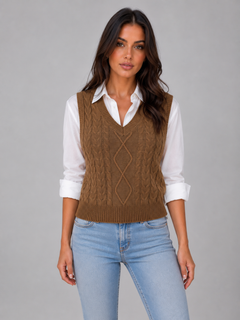 Women’s Cable Knit Sweater Vest with V-Neck