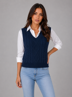 Women’s Cable Knit Sweater Vest with V-Neck