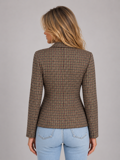 Women's Checked Blazer with Double Breasted Front