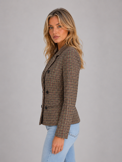 Women's Checked Blazer with Double Breasted Front