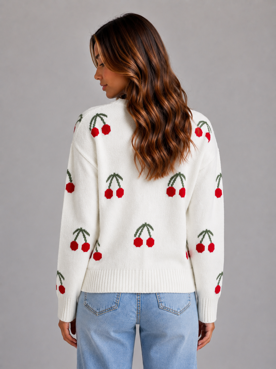 Women’s Cherry Print Cardigan with Button Fastening