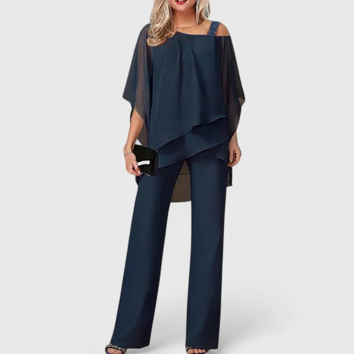 Women's Chiffon Evening Pantsuit - Formal 2-Piece Set