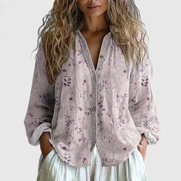 Women’s Comfortable Retro  Blouse - Leaf Print
