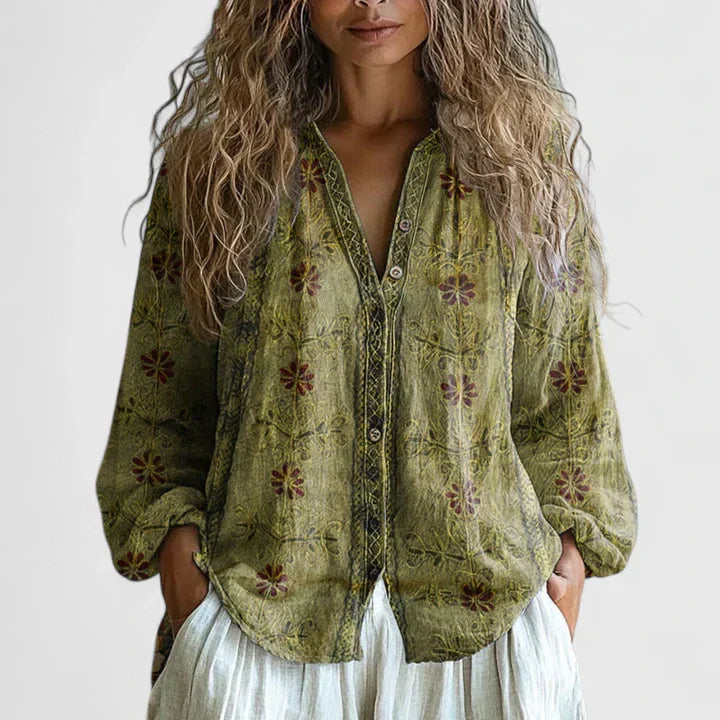Women’s Comfortable Retro  Blouse - Leaf Print