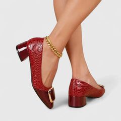 Women’s Croc-Embossed Block Heel Loafers with Chain