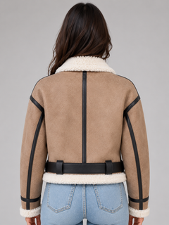 Women’s Cropped Aviator Jacket with Belt Detail