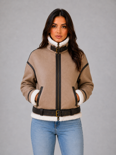 Women’s Cropped Aviator Jacket with Belt Detail
