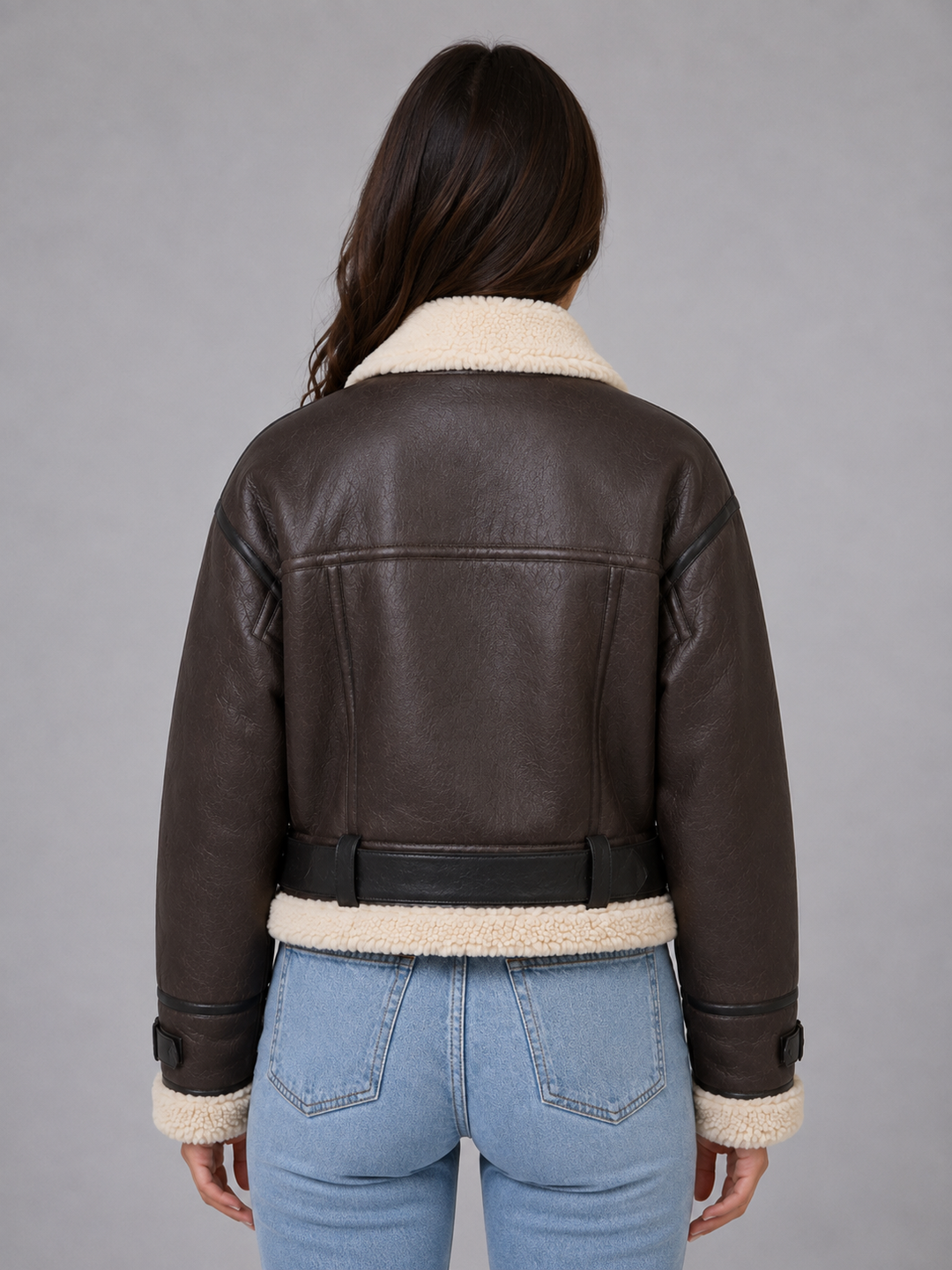 Women’s Cropped Aviator Jacket with Belt Detail