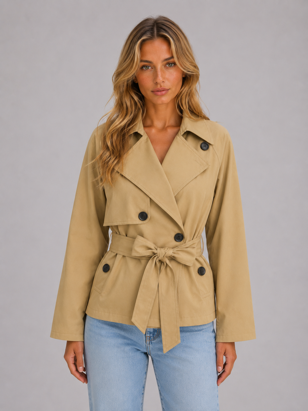 Women's Cropped Jacket with Double Breasted Tie