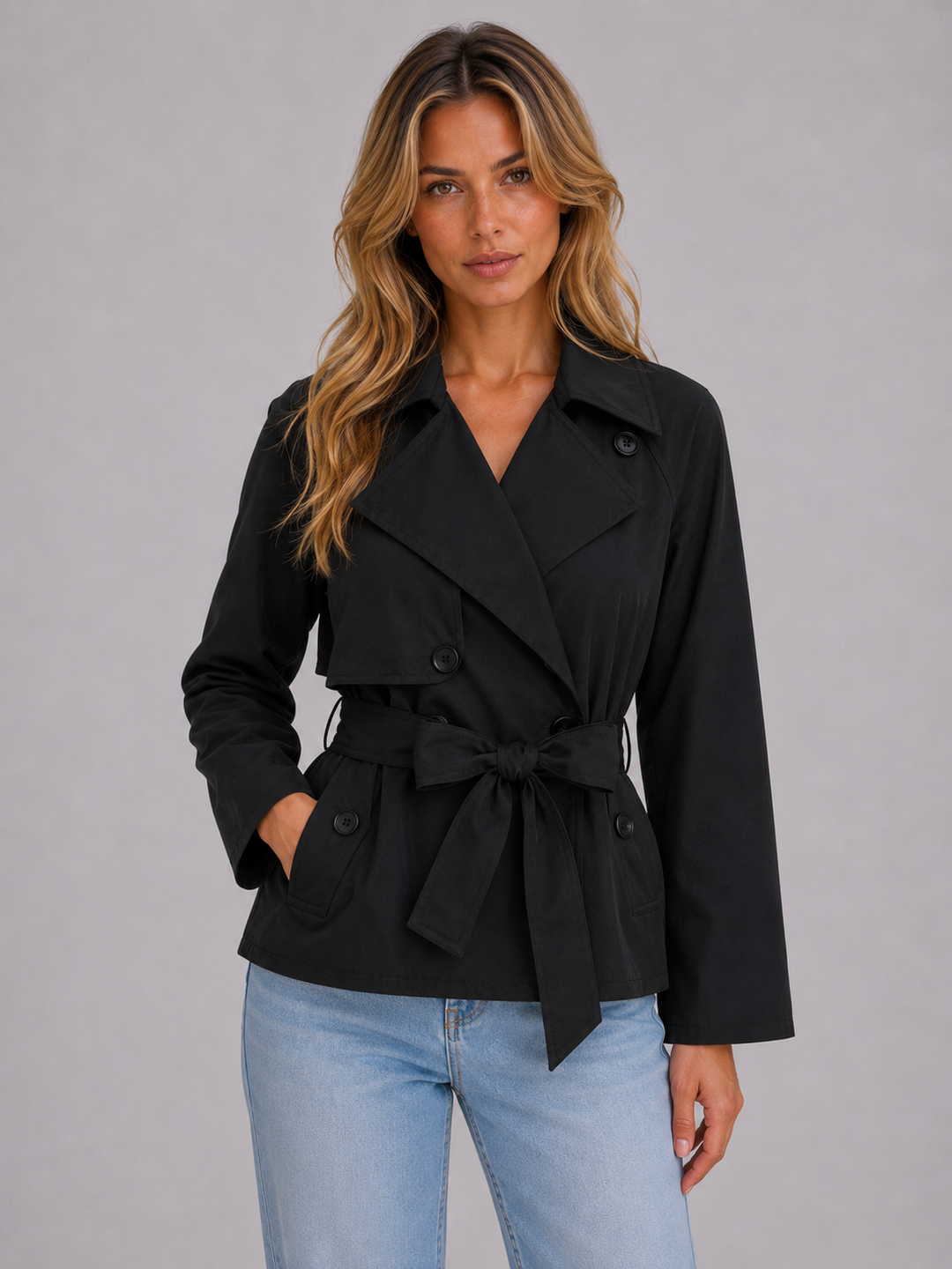 Women's Cropped Jacket with Double Breasted Tie