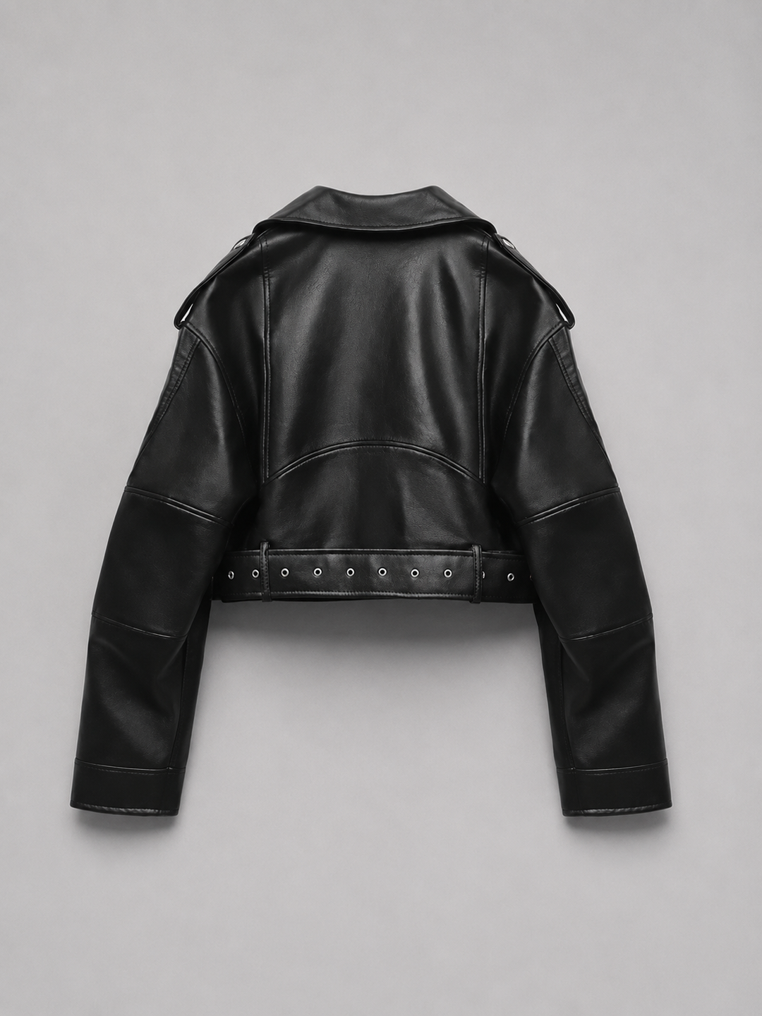 Women’s Cropped Moto Jacket with Belted Waist