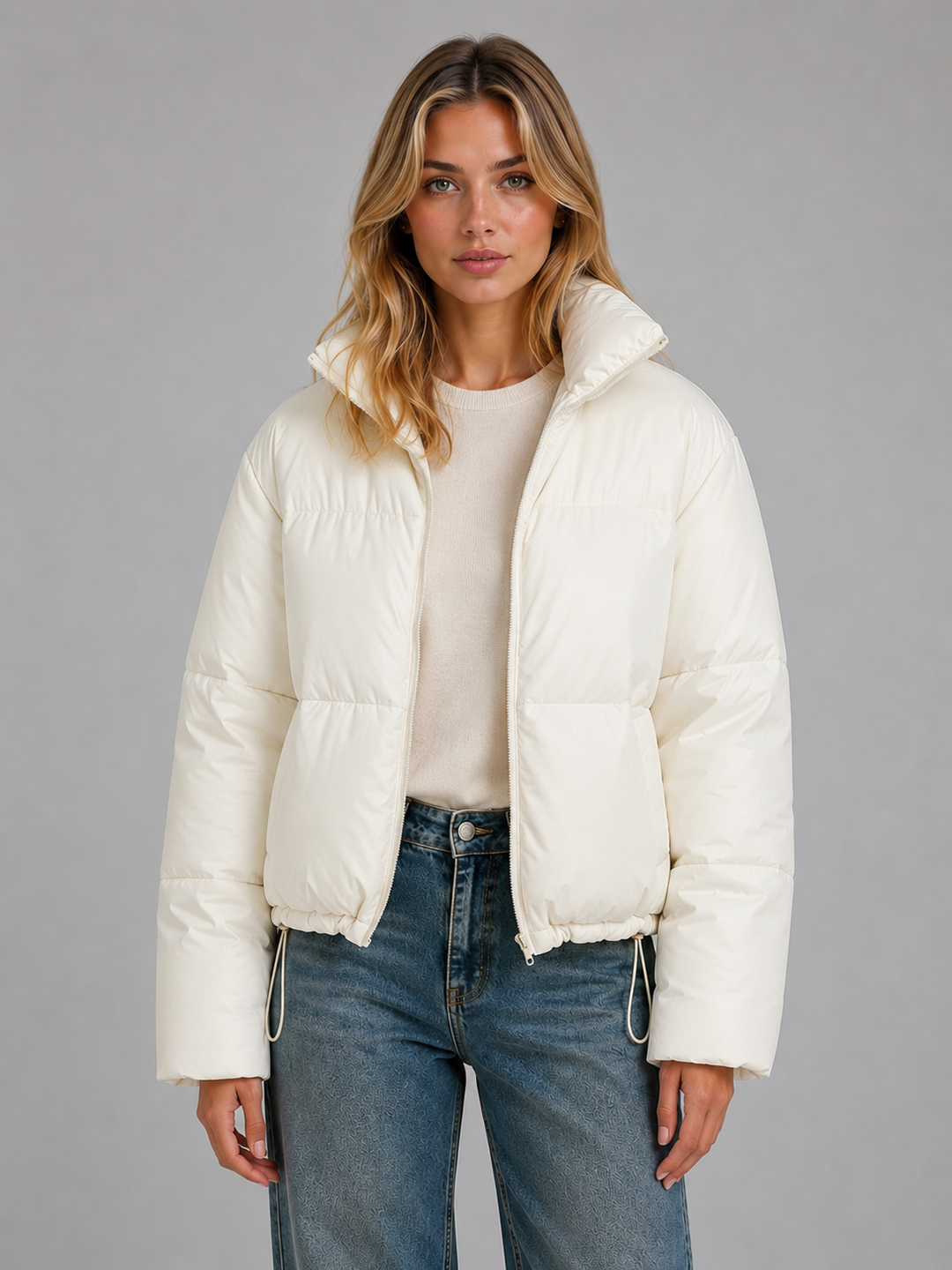 Women’s Cropped Puffer Jacket with Drawcord Hem