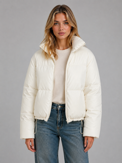 Women’s Cropped Puffer Jacket with Drawcord Hem